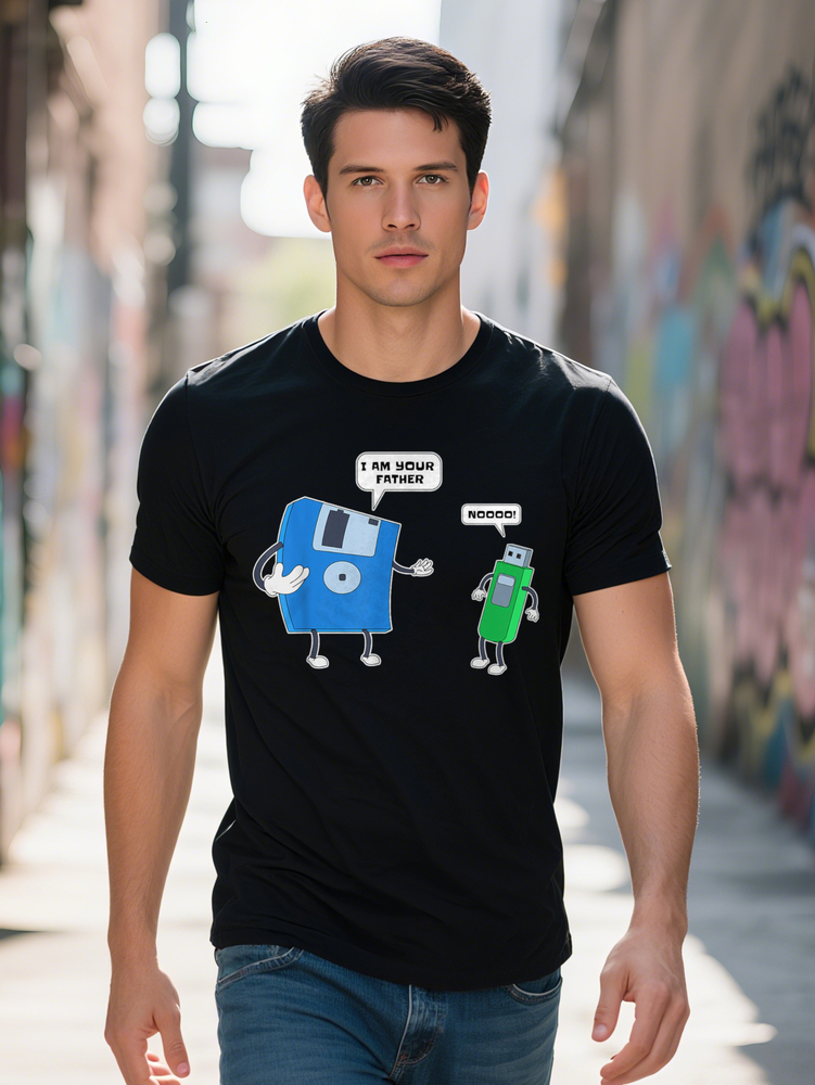 Father Son Floppy Disk Engineer Graphic Tee Casual Crew Neck T Shirt for Men