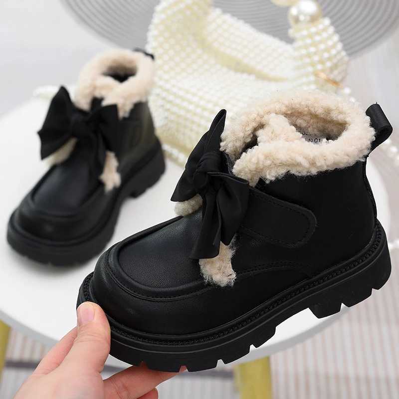 Girls short boots childrens leather and velvet cotton boots 2024 autumn and winter new item new princess boots warm two co XJ250812