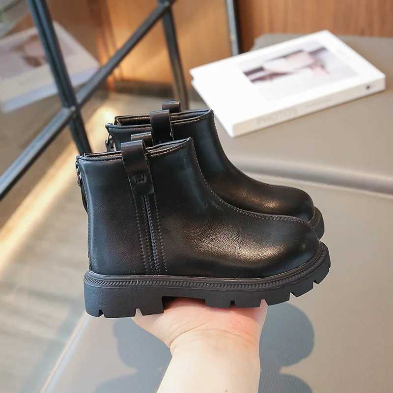 Autumn New 2023 Kids Vintage Leather Boots Girls Waterproof Non-Slip Solid Zipper Princess Ankle Boots Childrens Casual Shoes XJ250812
