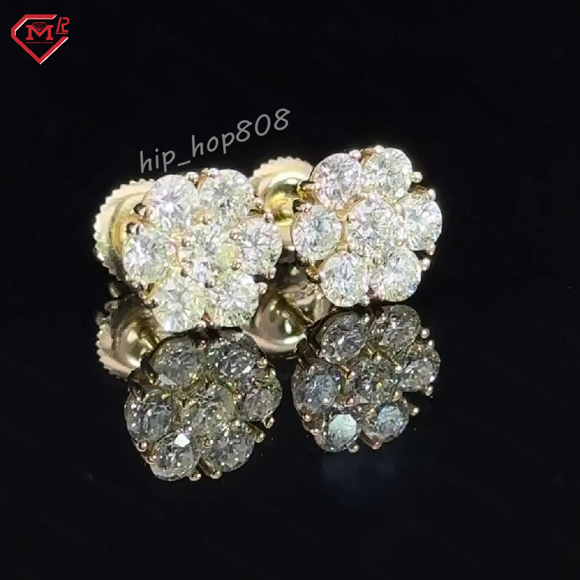 Fine Jewelry Flower Cluster Stud Earing VVS Moissanite Diamond 925 Silver Screw Back Moissanite Earring