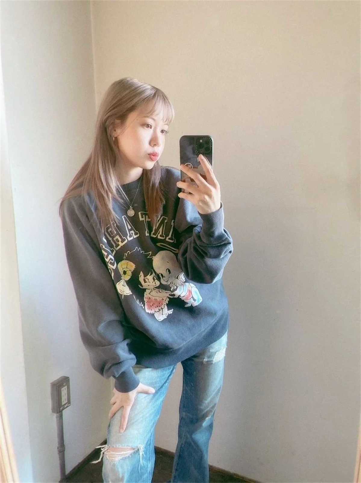 SAINT OF MICHAEL Angel Vintage Distressed Loose Round-NeCK Sweater High-Street Cotton Casual Loose Sweatshirt For Men Y250811