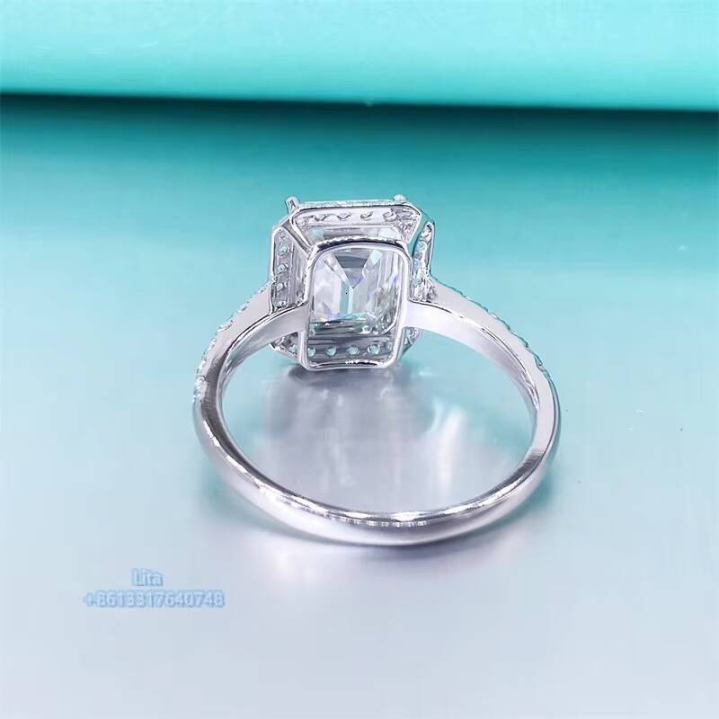 14k Yellow Gold Fashion halo Emerald Cut 3 ct Moissanite Women Engagement Ring