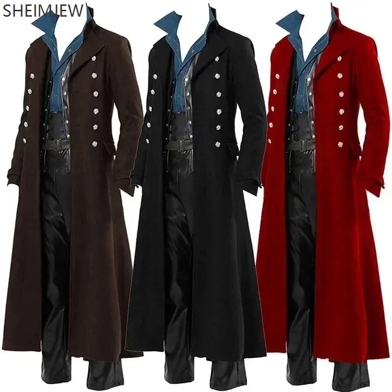 Medieval Mens Pirate Costume Steampunk Vintage Trench Coat Gothic Tuxedo Jacket Victorian Carnival Party Cosplay 250804