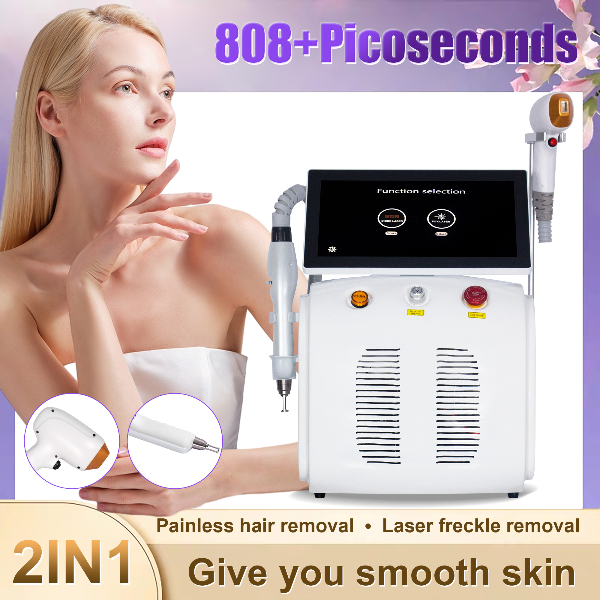 808nm Laser Hair Removal Device Vertical Sapphire Laser Touch Screen Whole Body Use Whitening Rejuvenation 3000W