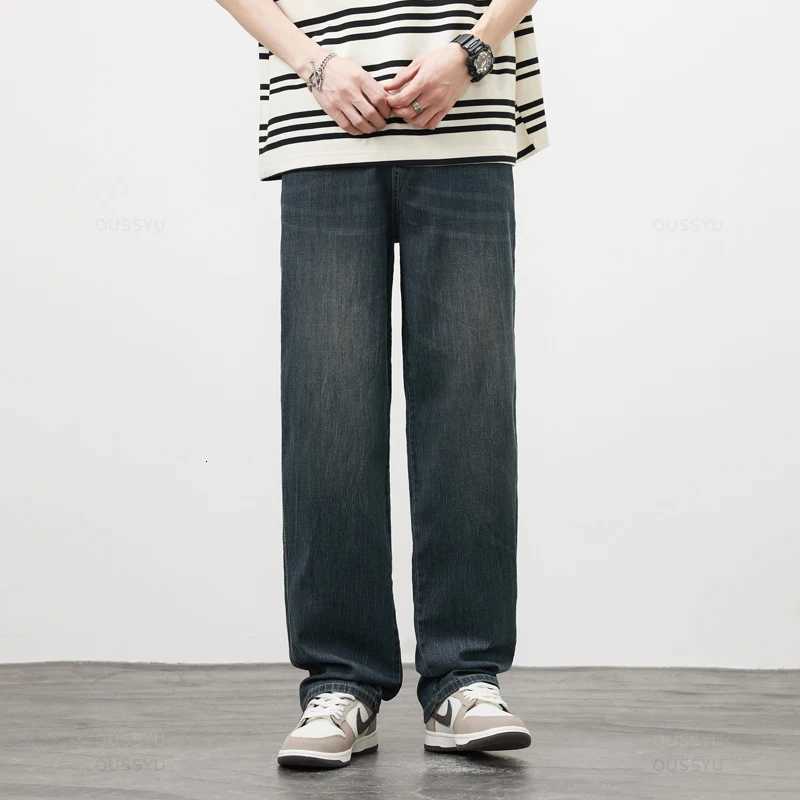 Spring Summer High Quality Soft Lyocell Fabric Jeans Men Thin Loose Wide Leg Pants Elastic Waist Casual Trousers Plus Size 28-40 X250812