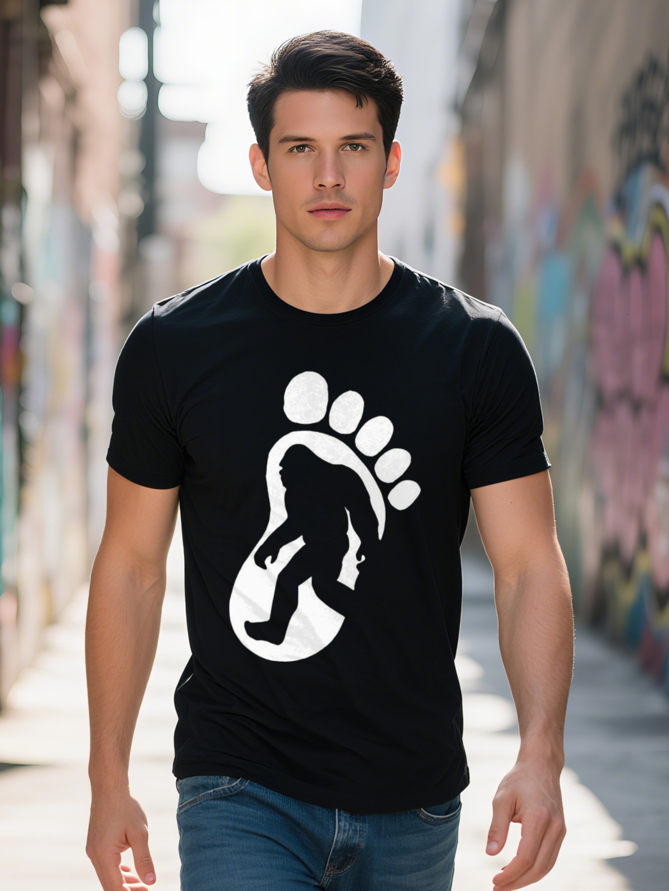 Mens T-shirt Vibrant Footprint Print Design Comfortable Short Sleeve Style Relaxed Fit Casual Occasions Summers Hottest