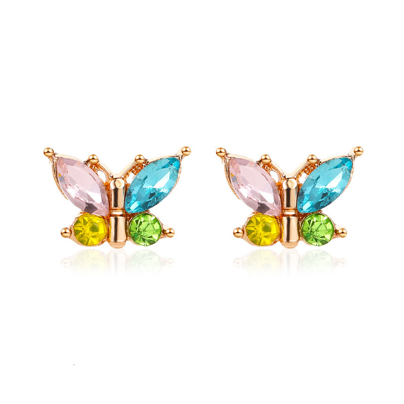 Korean Cute Inlaid Butterfly Elegant Colorful Zircon Internet Celebrity Simple Earrings Personality Ear Jewelry