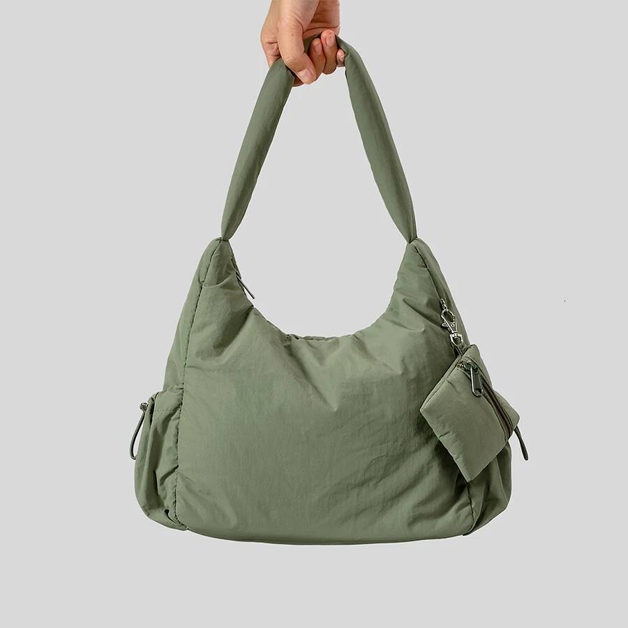 Casual Hobos Padded Women Shoulder Bags Nylon Puffer Down Cottom Lady Handbags Simple Combination Bag With Small Purses