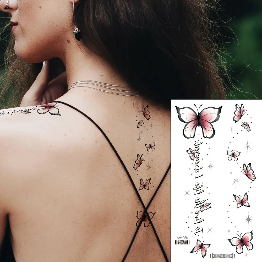 6 Sheets Simple Flowers Temporary Tattoos English Words Tattoo Stickers For Women Body Back Waterproof Arms 250809