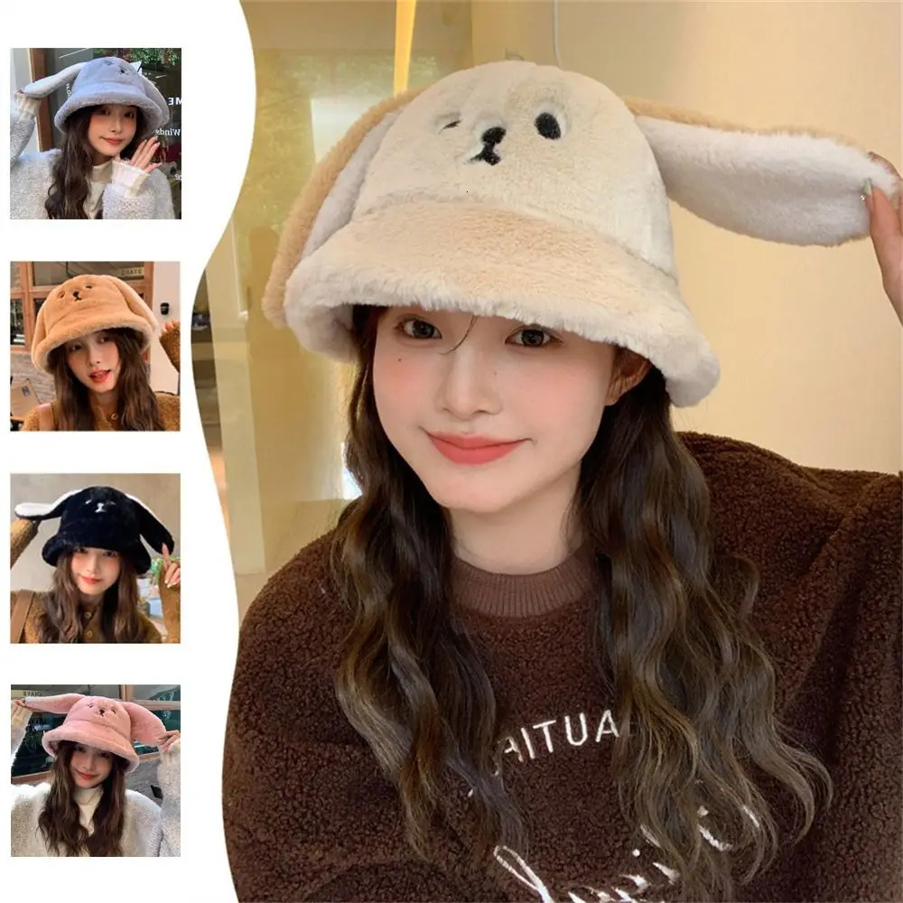 Fashion Soft Basin Hat Warm Thick Cute Bear Ears Fur Bucket Hat Panama Cap Lady Girls 250808