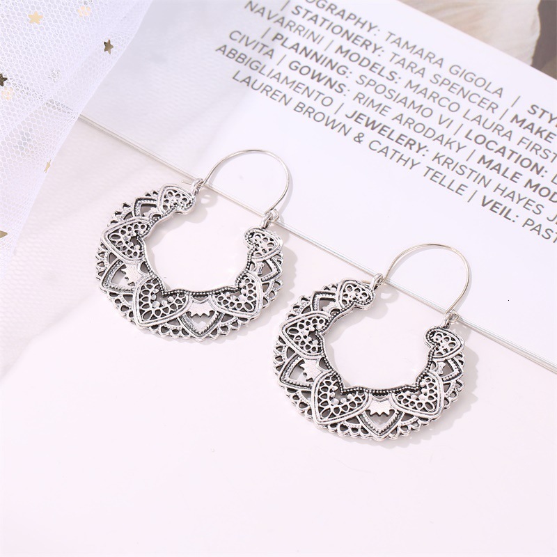 Ethnic Style Fan-Shaped Hollow Earrings For Women, Totem Earrings, Fashionable Alloy Accessories