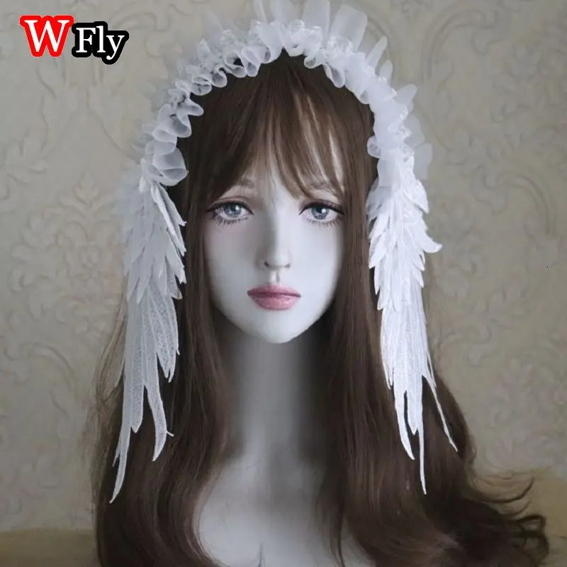 Womens Harajuku Steampunk Y2K Headwear Headband Lolita Japanese Hair Belt Mine System Angel Wings Lace Headpiece HairBaands 250805