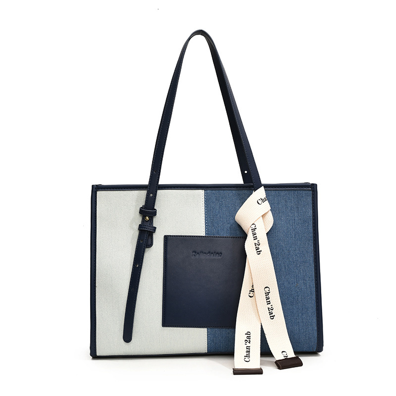 Spliced Denim for Women Underarm New Versatile Shoulder High-end Commuter Tote Bag