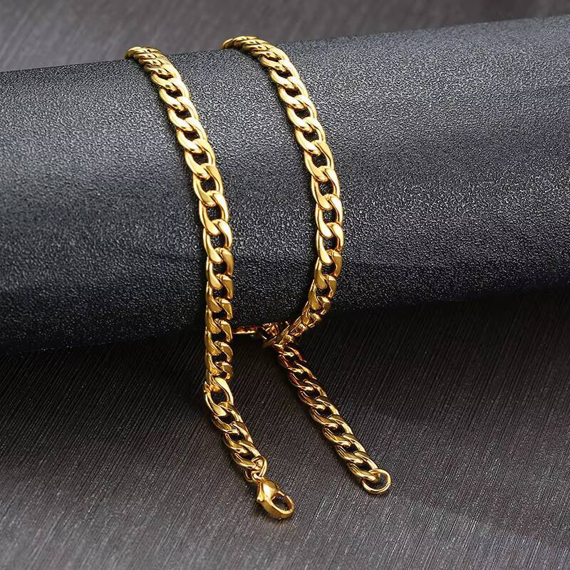 Hot-sale Curb Cuban Link Chain Chokers Basic Punk Stainless Steel Necklace for Men Women Vintage Black Gold Tone Solid Metal