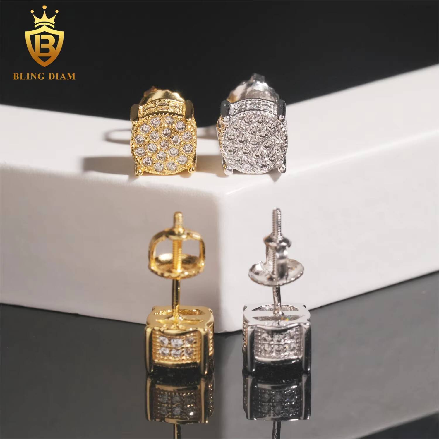 Ready to Ship High Quality Moissanite Diamond Hip Hop Ice Out Women Mens 925 Silver Stud Earrings