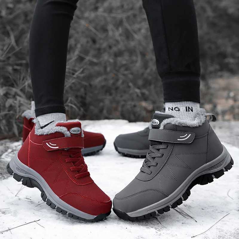 2025 Winter Women Men Boots Plush Pu Leather Waterproof Sneakers Climbing Hunting Shoes Unisex Lace-up Outdoor Warm Hiking Boot Z250812