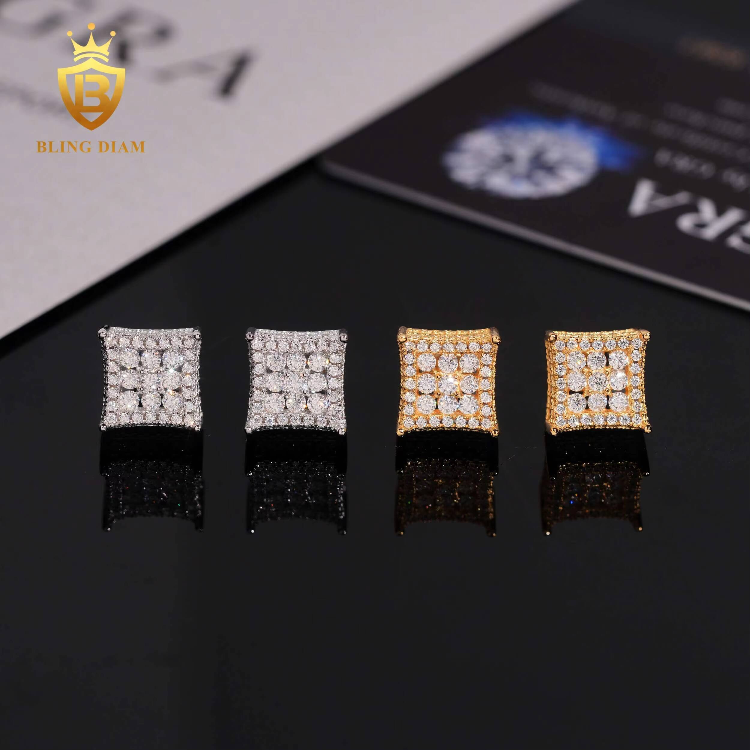 Hot Sale VVS1 Iced Out Moissanite Fashion Earring 925 Sterling Silver Gold Plated Hiphop Style GRA Certificate Past Diamond Test