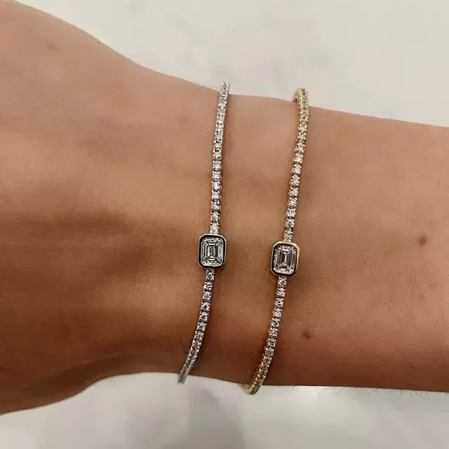 5A Cubic Zirconia High Quality Iced Out Bling Girl Women Jewelry 17cm 19cm Slim 2.5MM CZ Tennis Chain Geometric Bracelet 250807