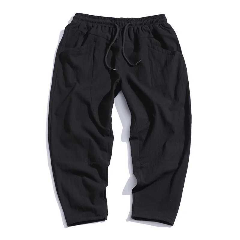 00% Cotton Summer Casual Pants Men Trendy Japanese Cropped Pants Loose Pants Men 5xl W250812