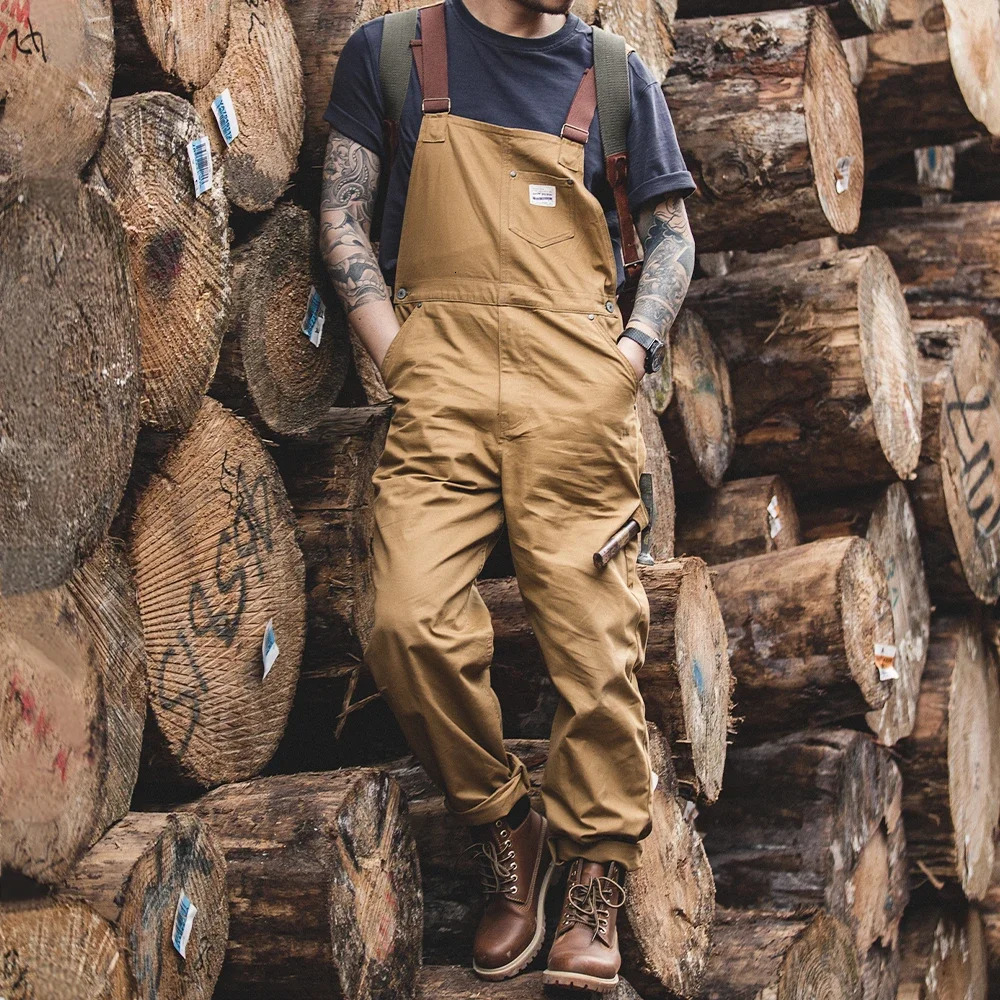 Vintage Jeans Overalls Mens Jumpsuit Cargo Work Pants Baggy Bib Contrast Stitch Denim Trousers 250729