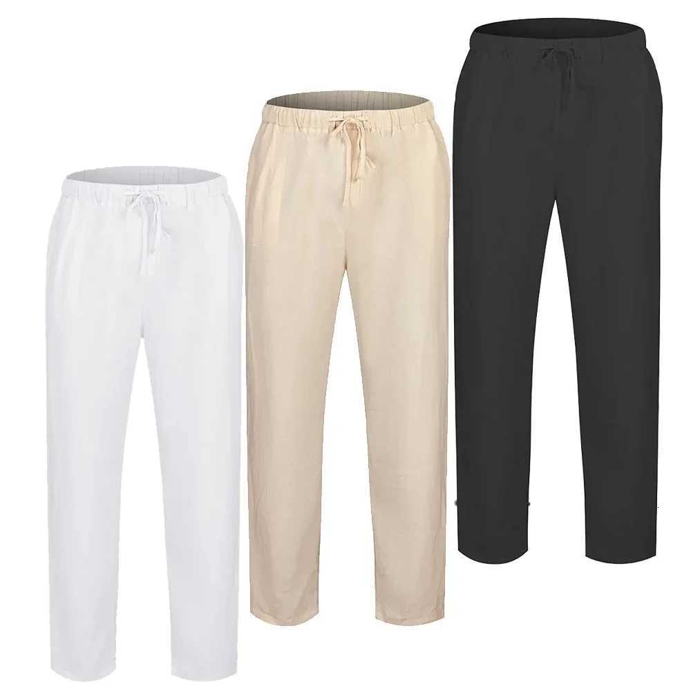 Mens Linen Pants Beach Breathable Elastic Linen Trousers Fashion Multiple Pockets Drawstring Joggers Pants Men Casual Sweatpants W250812