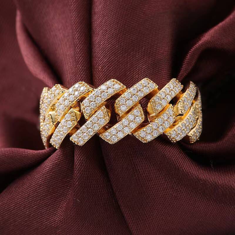 2025 new 14k Full Diamond Moissanite Ring Light Luxury Cuban Style Mens Ring