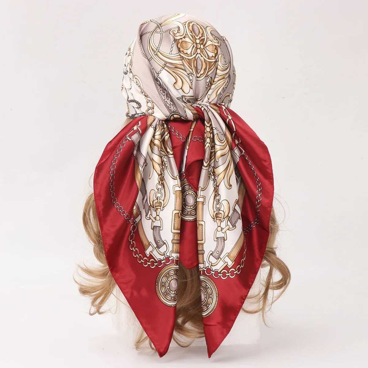 90*90cm Silk Scarf Scarftop Headwraps Women Four Seasons Hair Scarf Hijab Foulard Luxury Bandana Femme Headscarf XJ250812