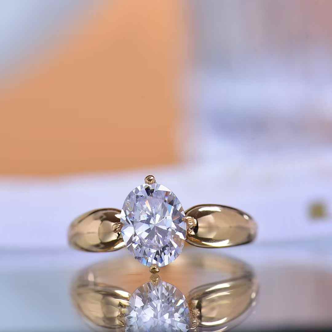 Gold Plated Oval Moissanite Solitaire Ring for Women Sparkling Engagement Daily Wear Jewelry Proposals Anniversaries Casual Glam 2CT