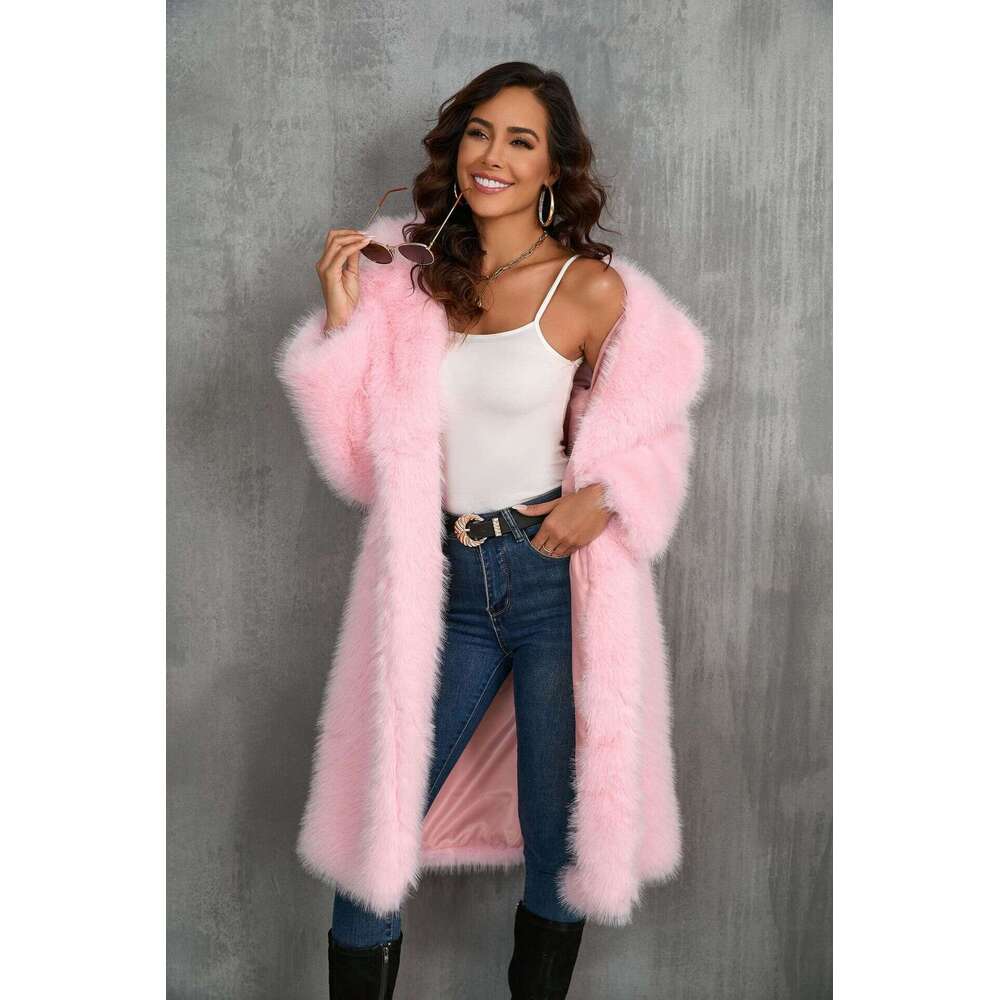 Autumn and winter imitation fox thick long suit collar imitation fur coat medium long plush fur coat