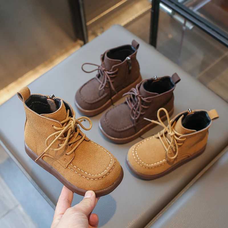 Nubuck Leather Childrens Shoes Winter Sle Boys Plush Warm Short Boots Anti Slip Frosted Girls Soft Soled Boots Comfortable XJ250812