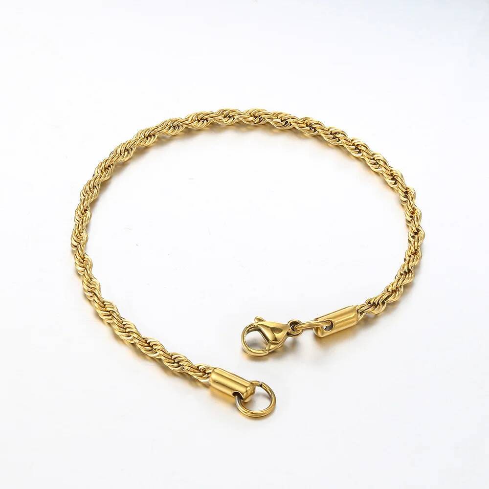 Stainless Steel Rope Chain Bracelet Women Bangle Gold Color Minimalist 3mm 4mm Hand Accessories Trend Hippie Jewelry Female C048