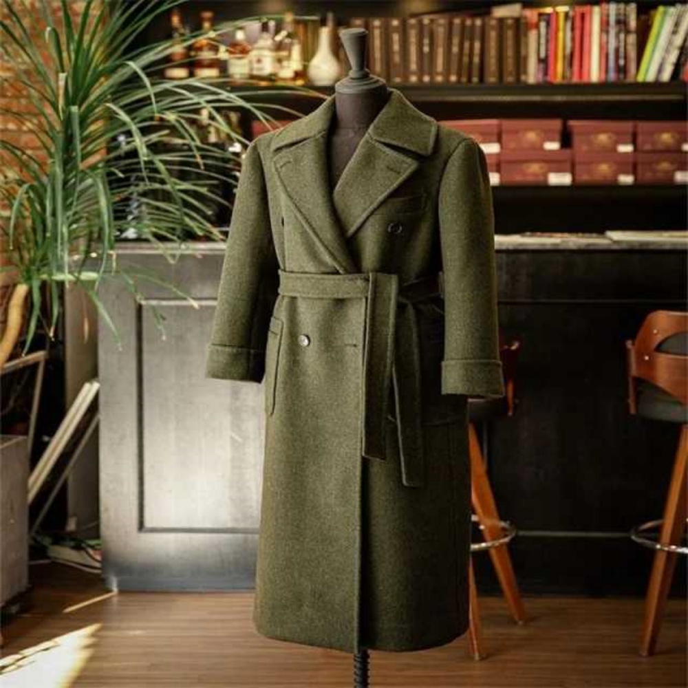 High Quality Long Woolen Coat Double Breasted Autumn Winter Thickened Belted Outerwear Formal Business Warm Long Coat