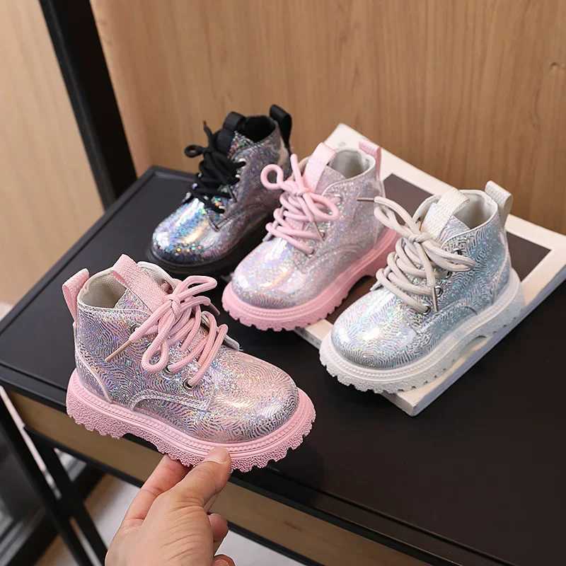 New Childrens Autumn Boots Glossy Girls Casual Leather Boots Fashion Versatile Kids Princess Ankle Short Boots Round-toe Zipper XJ250812