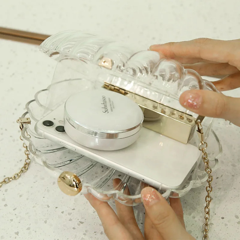 Transparent Acrylic Shell bag Fashion High quality PVC Womens er Handbag Pearl strap Shoulder Messenger Clutch Bag 250809