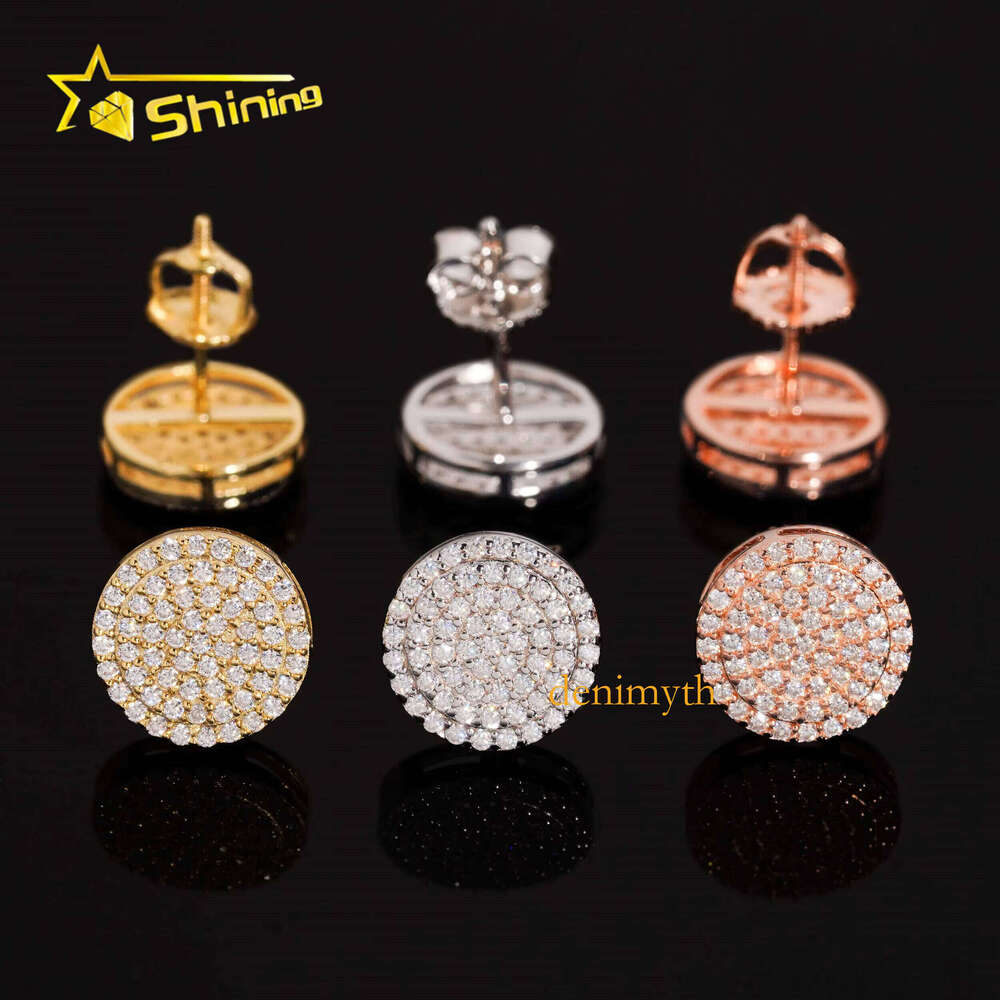 Fast Shipping 10mm Men's Earring Gold Plated Sterling Sier Iced Out VVS Dia Moissanite Screw Back Stud Earrings