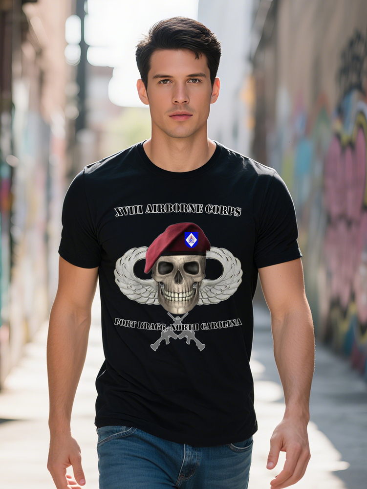 Tee Cotton XVIII Airborne Corps Ft Bragg Graphic T-Shirt Casual Crew Neck Short Sleeve Regular Fit All Season