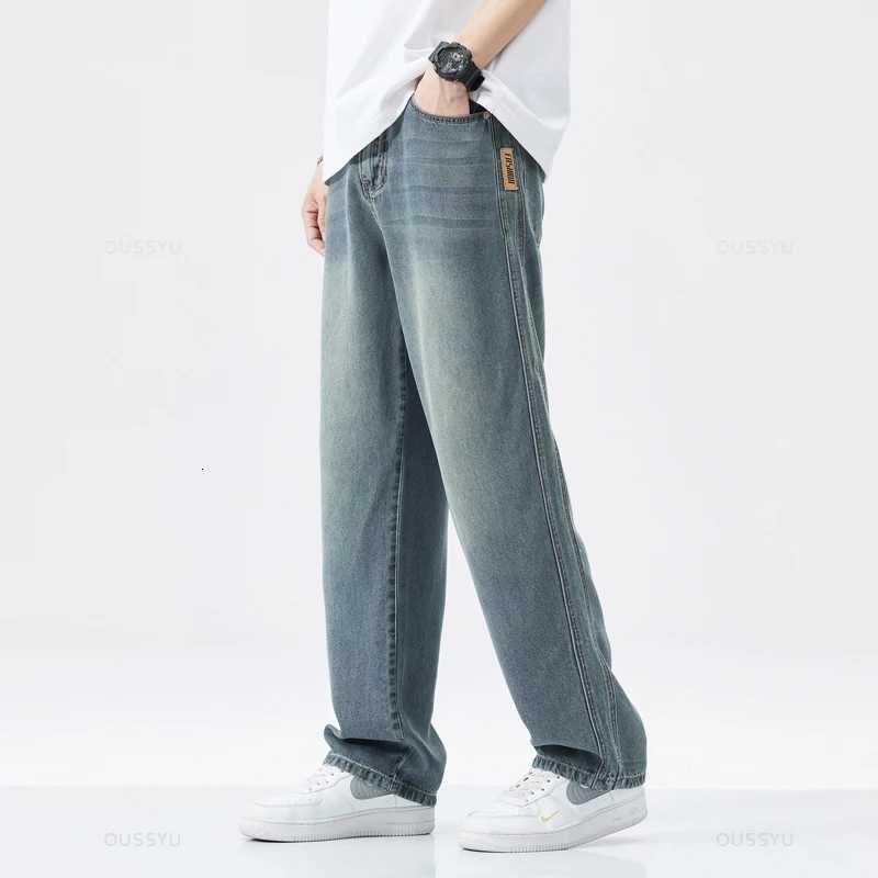 Spring Summer High Quality Soft Lyocell Fabric Jeans Men Thin Loose Wide Leg Pants Elastic Waist Casual Trousers Plus Size 28-40 X250812