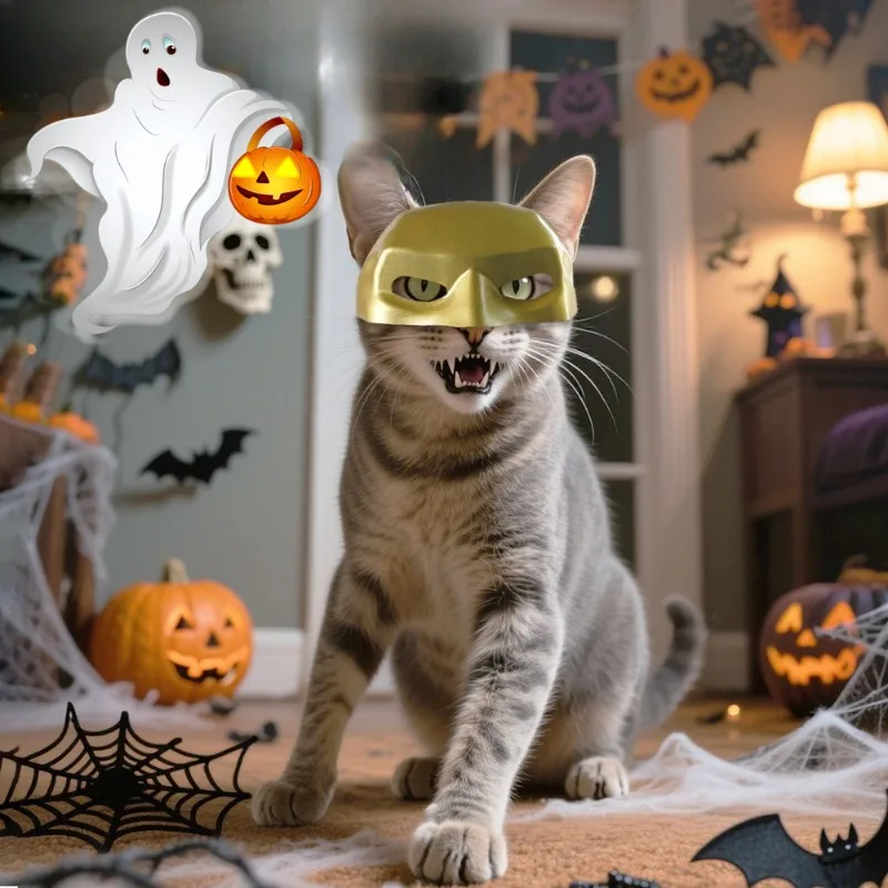 1pcs New cat Batman, Joker 3D mask, suitable for Halloween cosplay, photo,Halloween animal costume decoration, trendy pet accessories