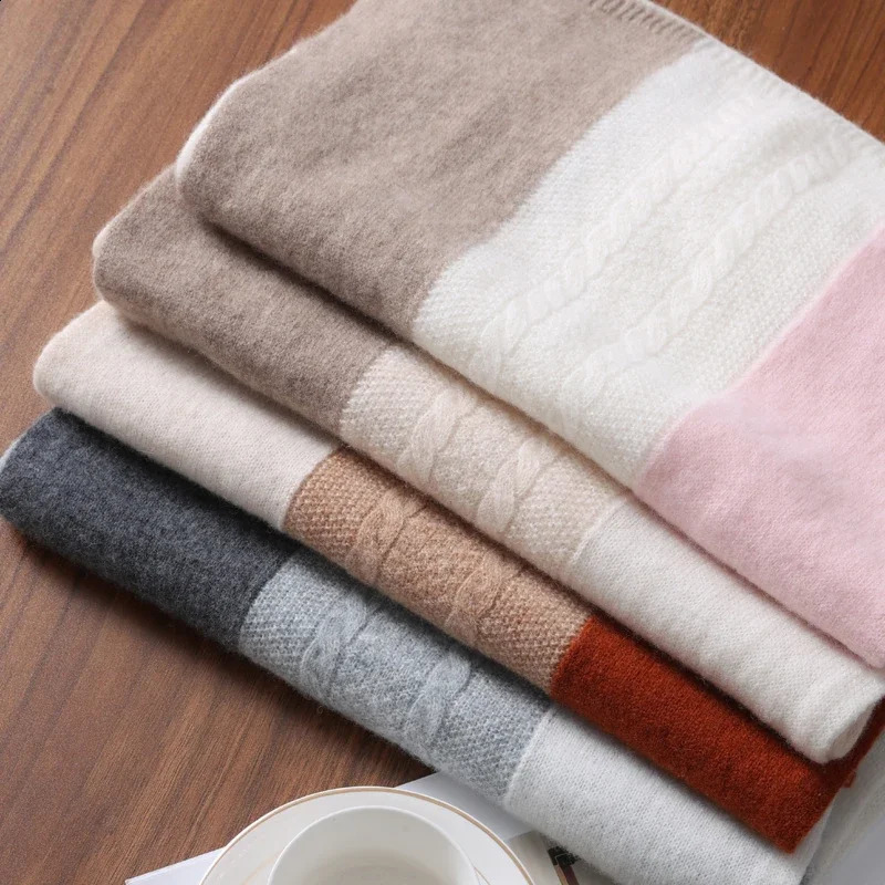 100% Merino Wool Cross Scarf Thickened Patchwork Warm Soft Windproof Korean Fashion Neckerchief Warm Wraps for All Seasons 250812