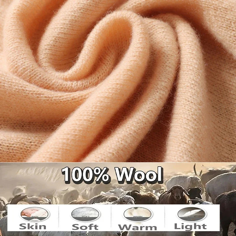 Womens 100% Wool Tassel Scarf Winter Soft Warm Solid Cashmere-Like Long Shawl Neck Warmer Fashion Pashmina Bandana Head Wrap 250812