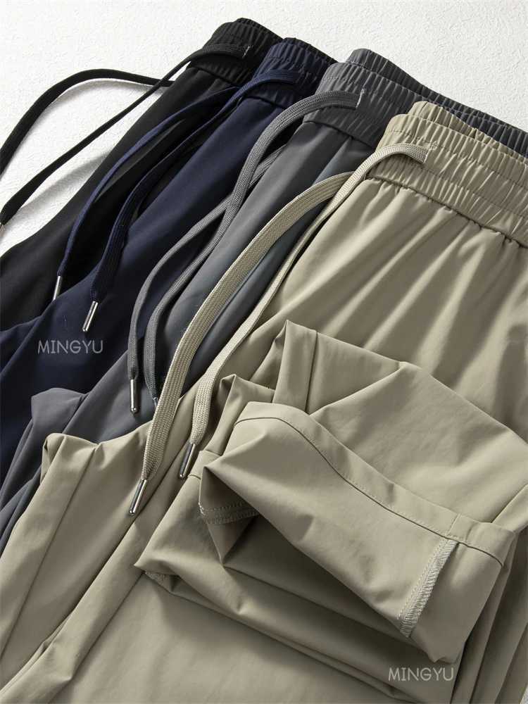 Summer High Stretch Smooth Ice Silk Casual Pants Men Thin Soft Elastic Waist Korean Gray Sweatpants Sports Jogging Trousers Men W250812