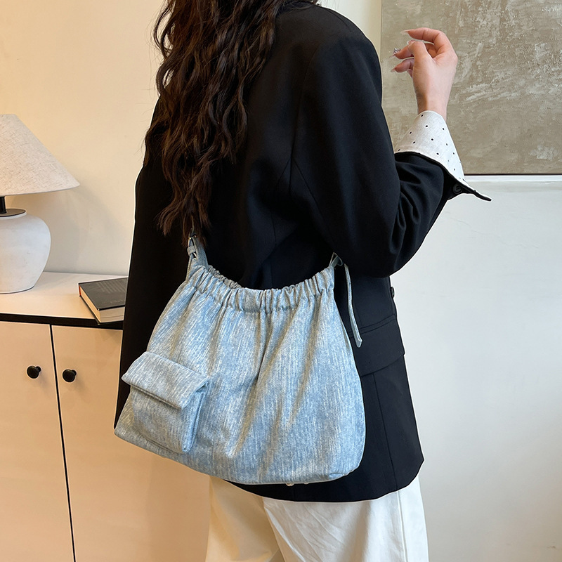 Fashion Korean Style Artistic Soft Denim Trendy Casual Women's Shoulder Underarm Tote Bag