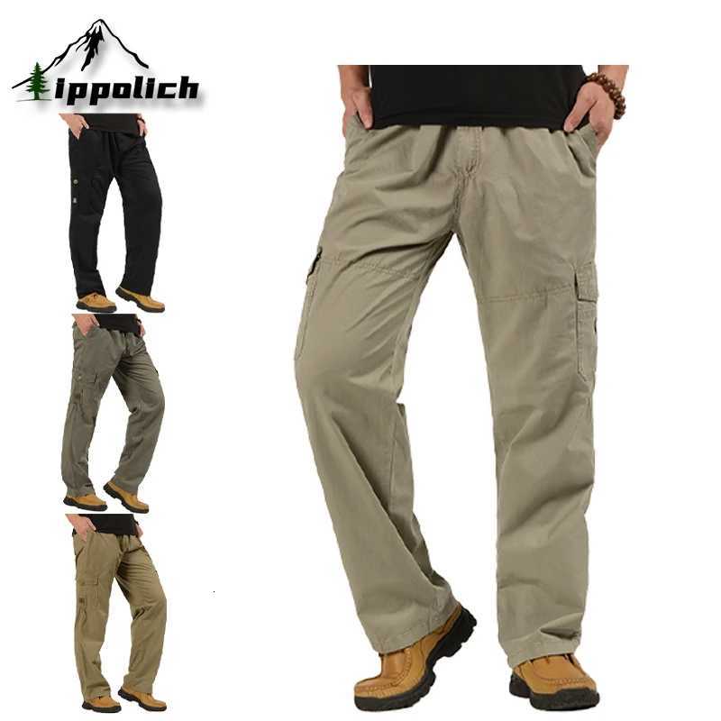 ippolich 2025 mens casual work pants mens workwear casual cotton pants fashionable comfortable pants multi-pocket loose pants W250812