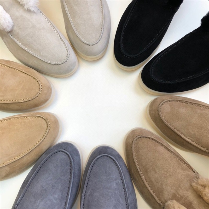Autumn winter sheep suede shoes womens flat bottom hairy single boots snow boots real leather shoes keep warm autumn and winter