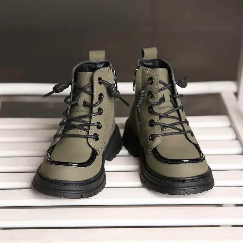 New Children Boots Soft Leather Handsome Lace-up Trendy Kids Short Boots Matte PU Leather Anti-slip Unisex Boys Girls Shoes XJ250812