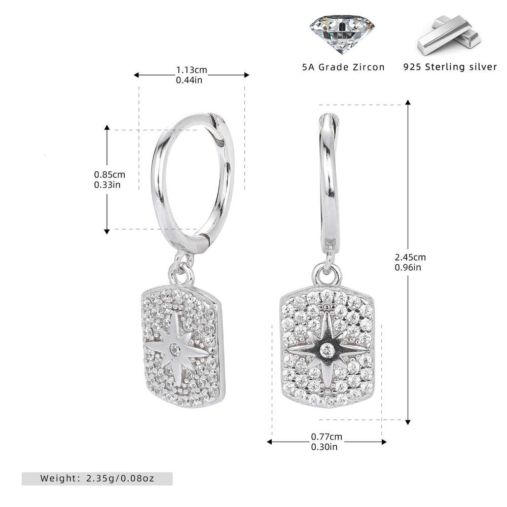 New S Pure Sier Earrings Fashion Inlaid Zircon Eight-Pointed Star Ear Clips Versatile High-End Jewelry for Women