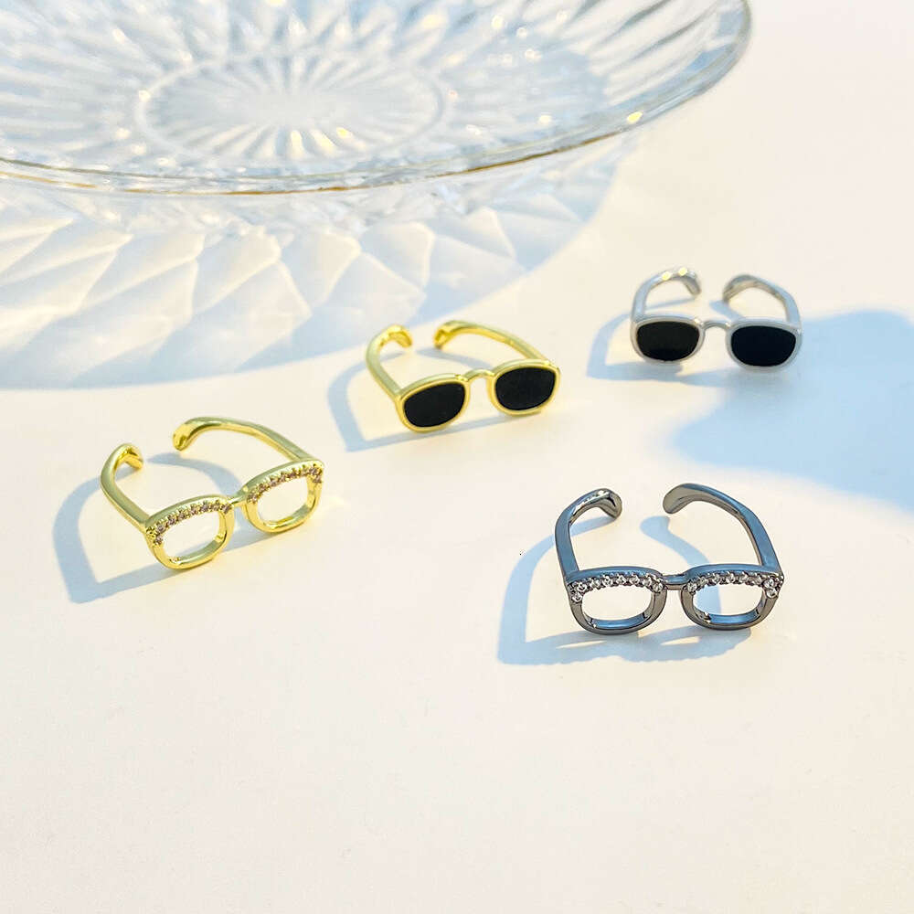 Hot Selling Mini Glasses Ring for Women, Personalized Creative Adjustable Open Finger Ring, Couple Rings Trend