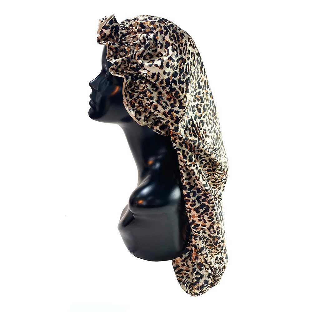 Leopard Print Double Layer Silky Bonnet with Adjustable Elastic Band High Quality Satin Nightcap Free Shipping XJ250812
