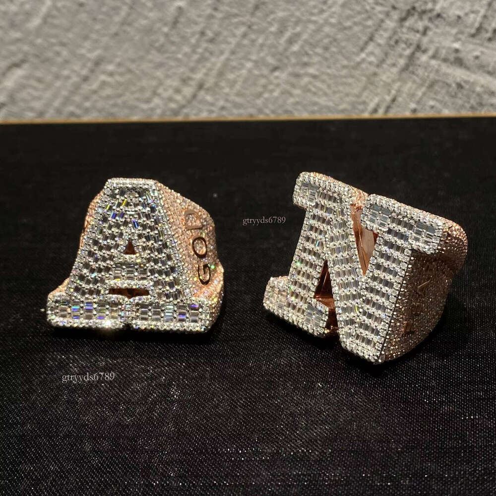 The new ring10K 14K Gold Plated Champion Rings for Men Iced Out Silver Baguette Cut Moissanite Ring