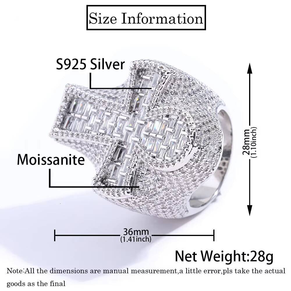 Mens 18k Gold 925 Silver Moissanite Cross Ring Hip Hop Style Iced Cuban Link Six-Pointed Star VVS Clarity Watches Jewelry